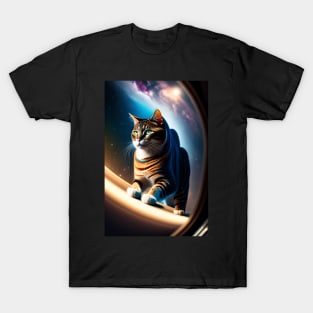 Funny cute cat in space graphic design artwork T-Shirt